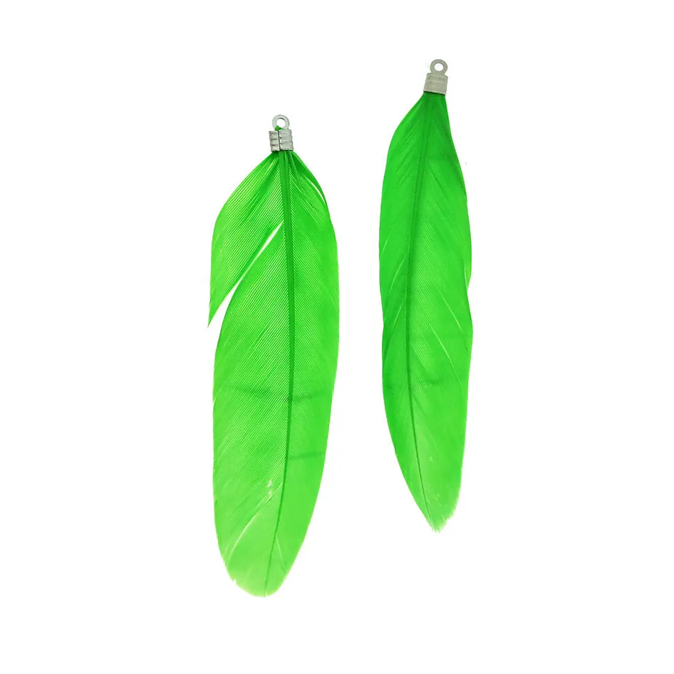 12 Feather Pendants - Silver Tone Cap - Choose Your Color!
