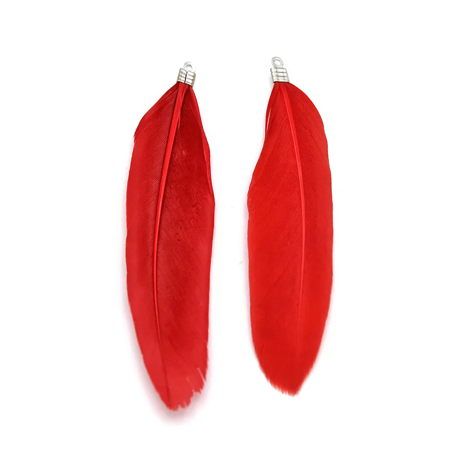 12 Feather Pendants - Silver Tone Cap - Choose Your Color!