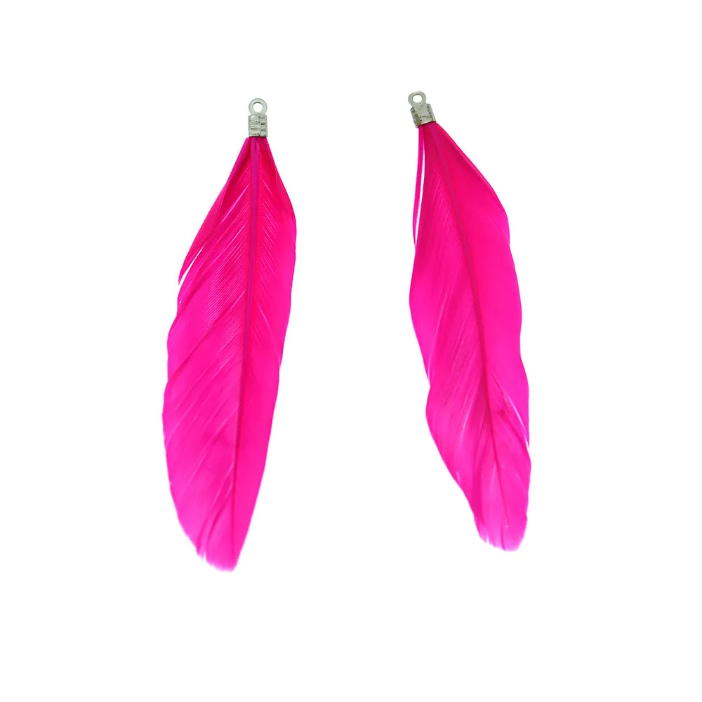 12 Feather Pendants - Silver Tone Cap - Choose Your Color!