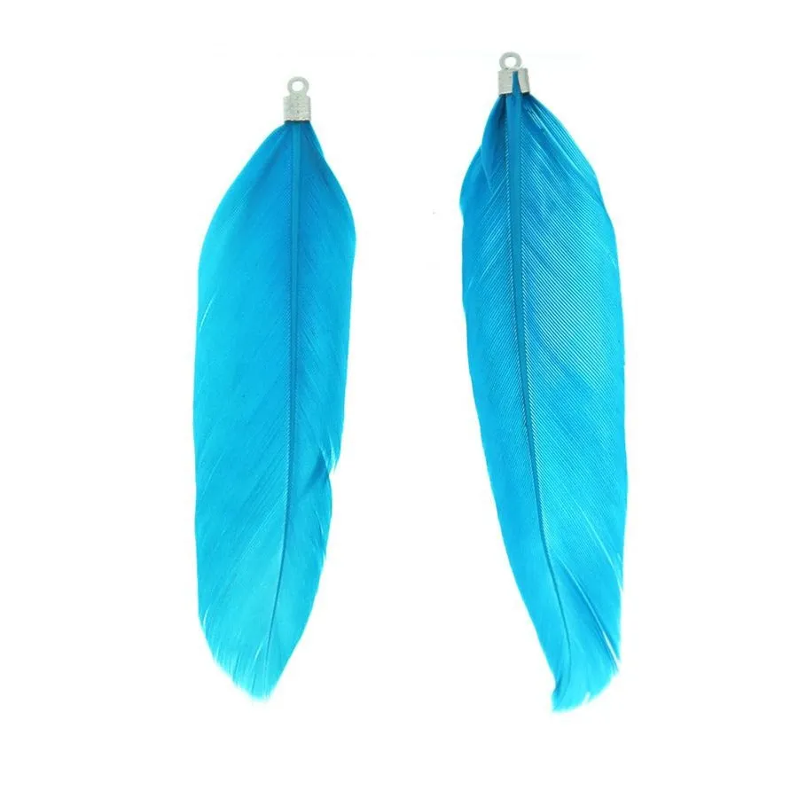 12 Feather Pendants - Silver Tone Cap - Choose Your Color!