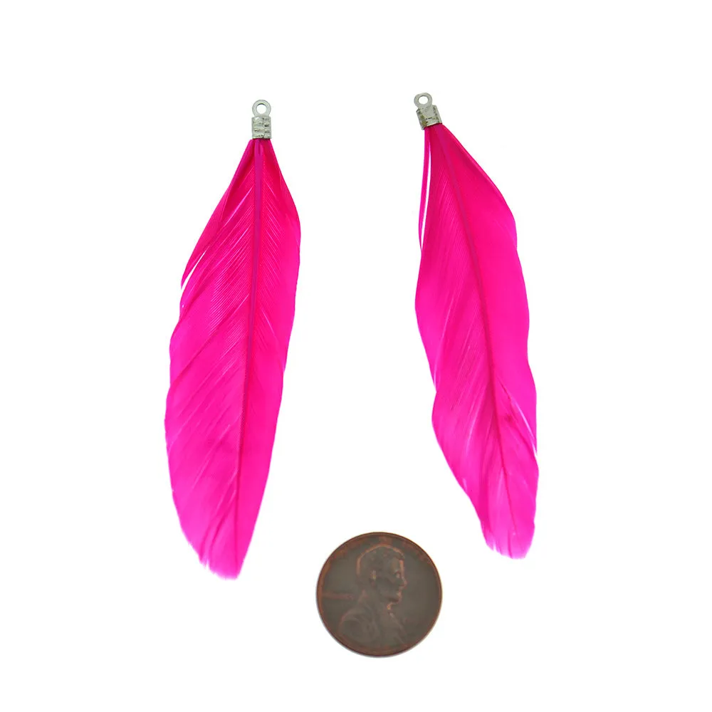 12 Feather Pendants - Silver Tone Cap - Choose Your Color!