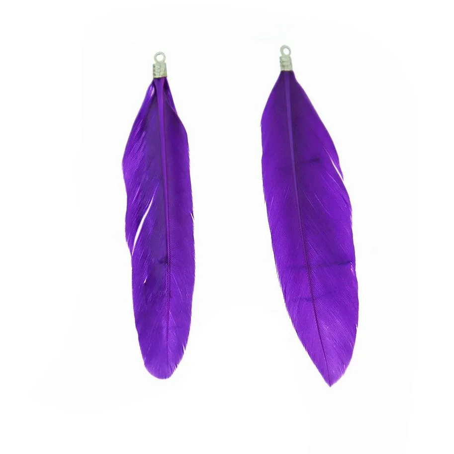 12 Feather Pendants - Silver Tone Cap - Choose Your Color!