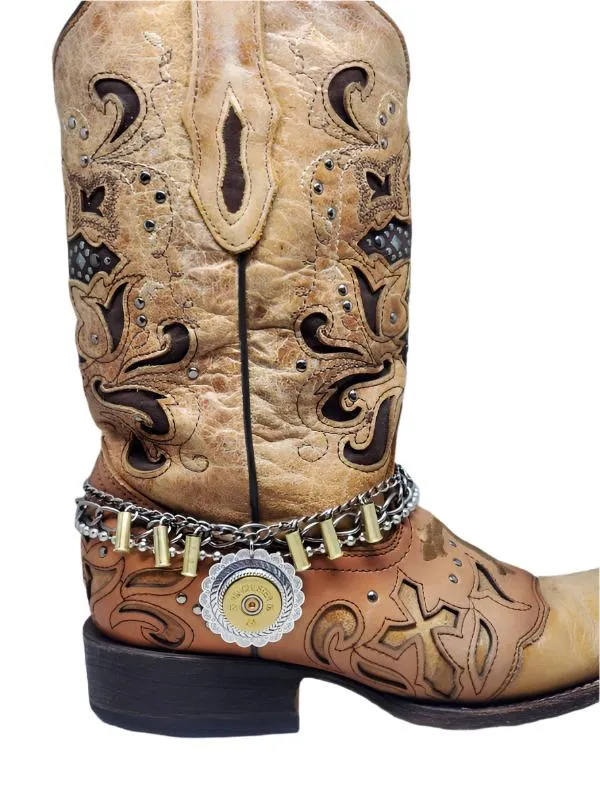 12 Gauge Shotshell Concho Medallion Multi-Chain Boot Bracelet