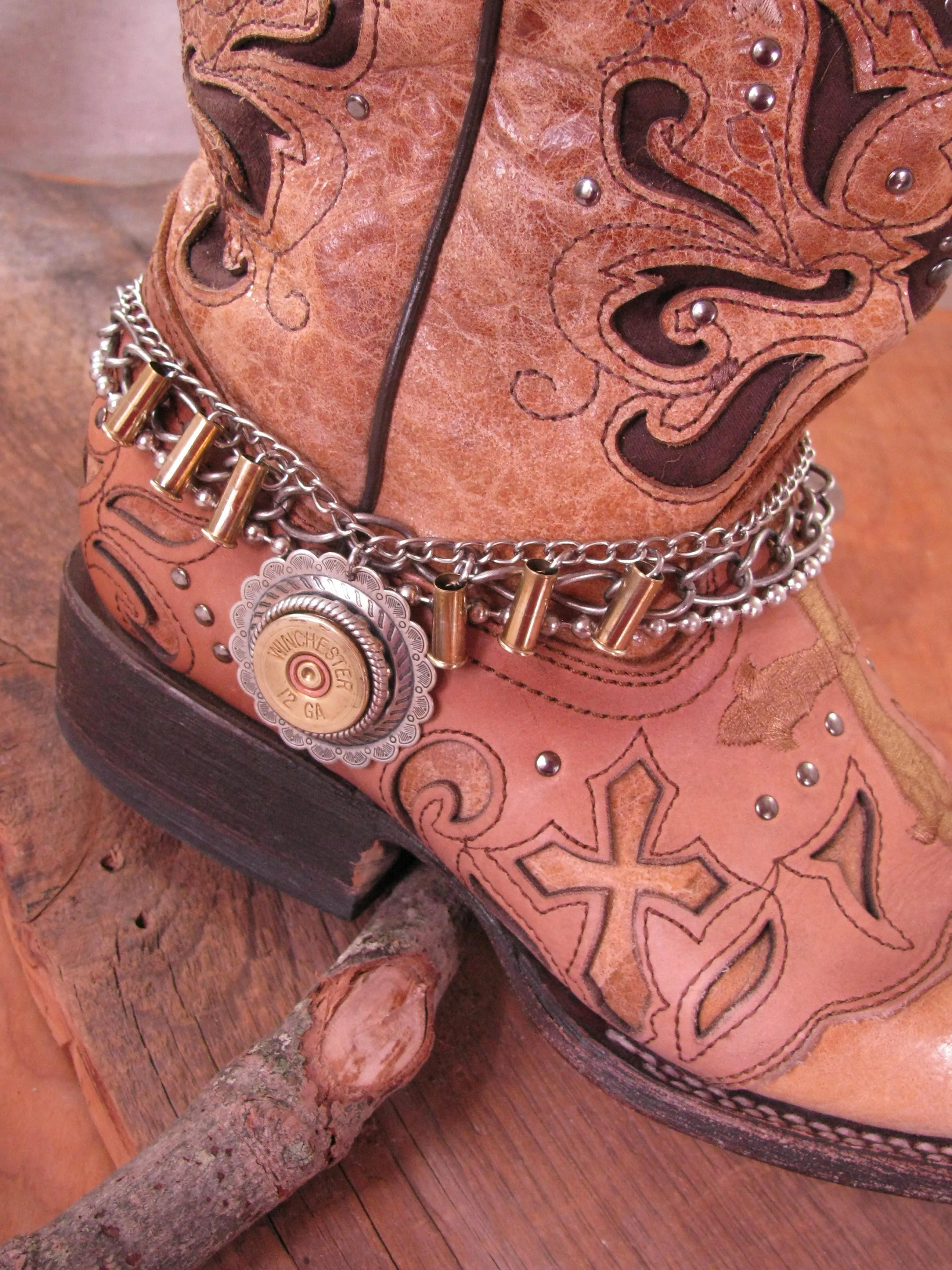 12 Gauge Shotshell Concho Medallion Multi-Chain Boot Bracelet