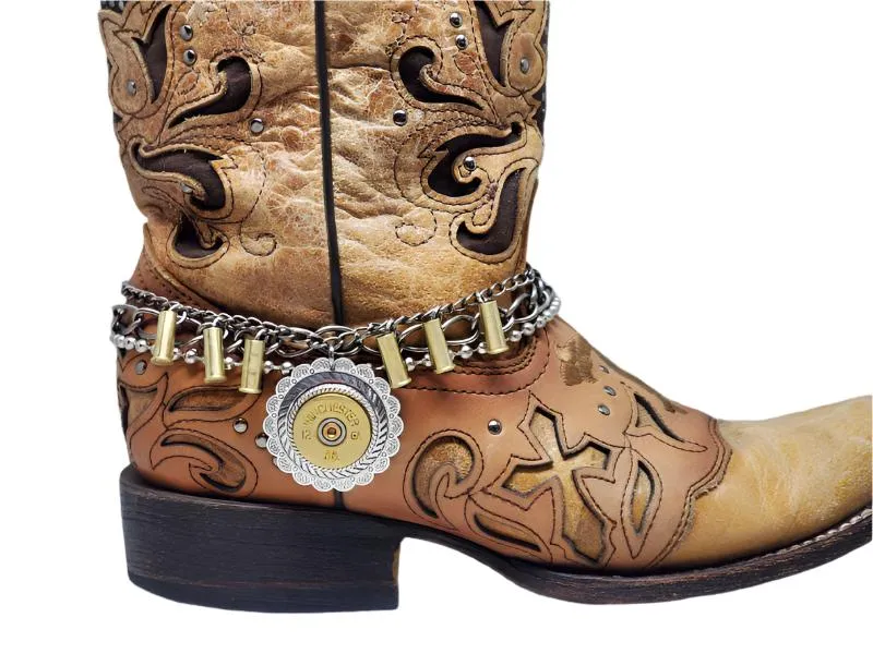 12 Gauge Shotshell Concho Medallion Multi-Chain Boot Bracelet
