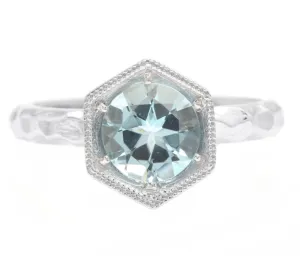 1.25 Carat Exquisite Natural Aquamarine 14K Solid White Gold Ring