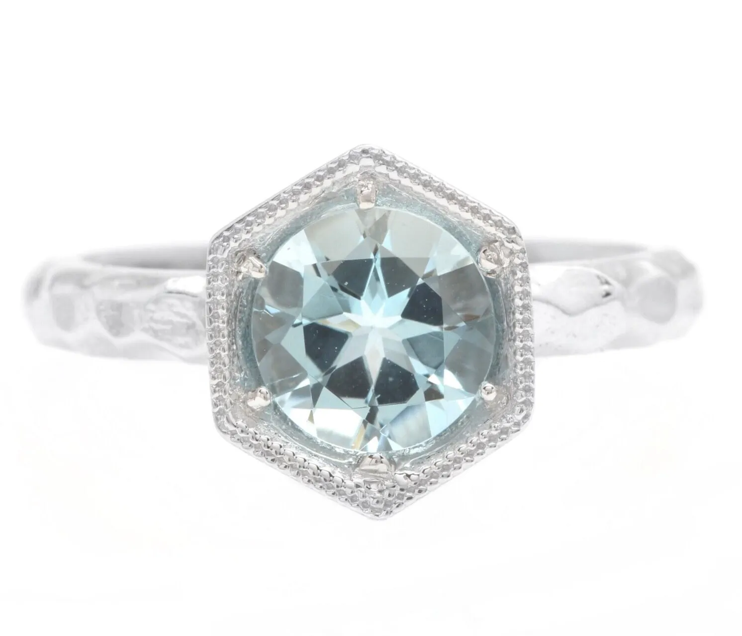 1.25 Carat Exquisite Natural Aquamarine 14K Solid White Gold Ring