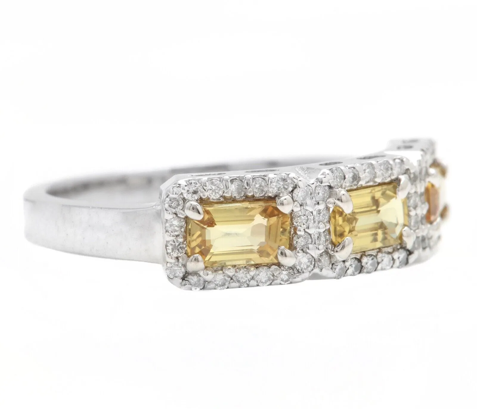 1.35 Carats Exquisite Natural Yellow Sapphire and Diamond 14K Solid White Gold Ring