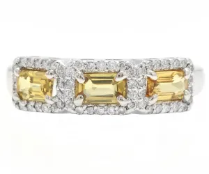 1.35 Carats Exquisite Natural Yellow Sapphire and Diamond 14K Solid White Gold Ring