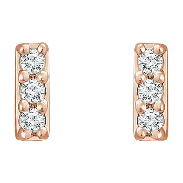 14K Gold .05 CTW Natural Diamond Bar Earrings