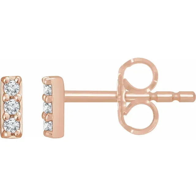 14K Gold .05 CTW Natural Diamond Bar Earrings