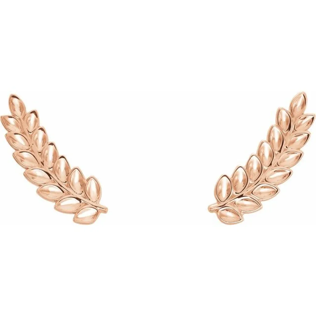 14K Rosé Gold Petite Leaf Ear Climbers