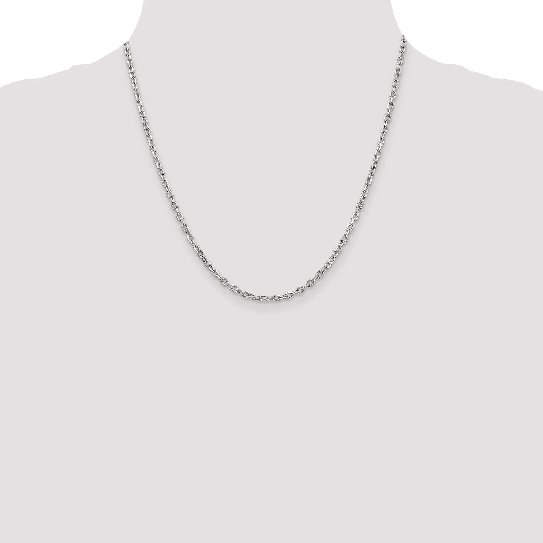 14k White Gold 3.00mm Round Link Cable Chain