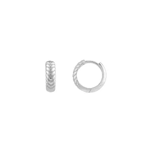 14K White Gold Chevron Twisted Huggie Hoops