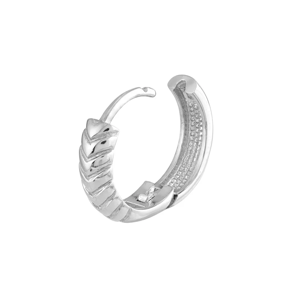14K White Gold Chevron Twisted Huggie Hoops
