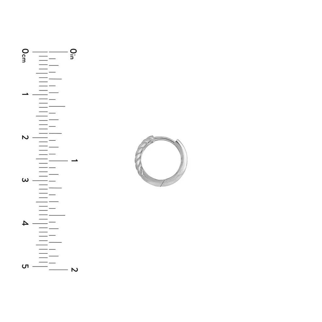 14K White Gold Chevron Twisted Huggie Hoops