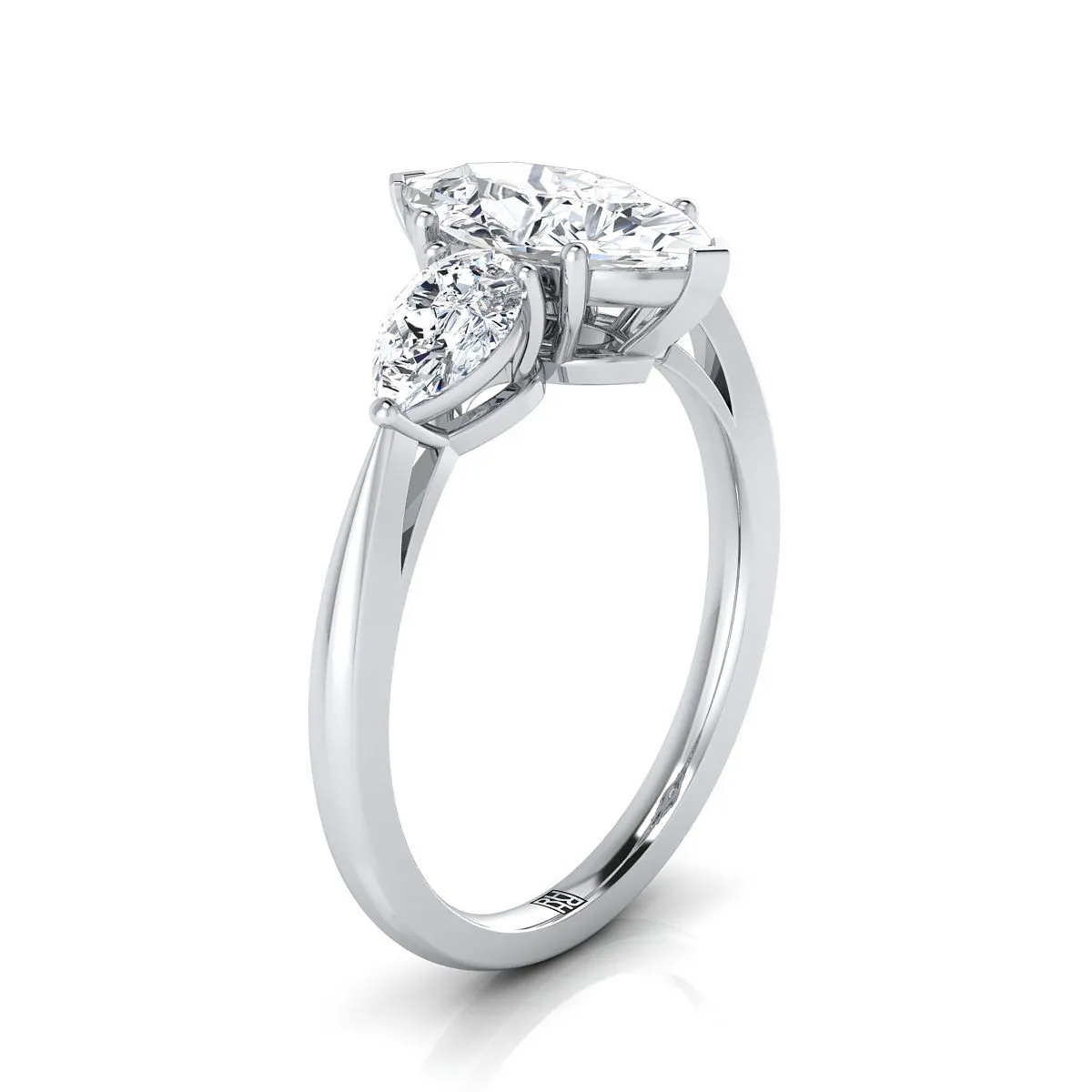 14K White Gold Marquise  Diamond Perfectly Matched Pear Shaped Three Diamond Engagement Ring -7/8ctw