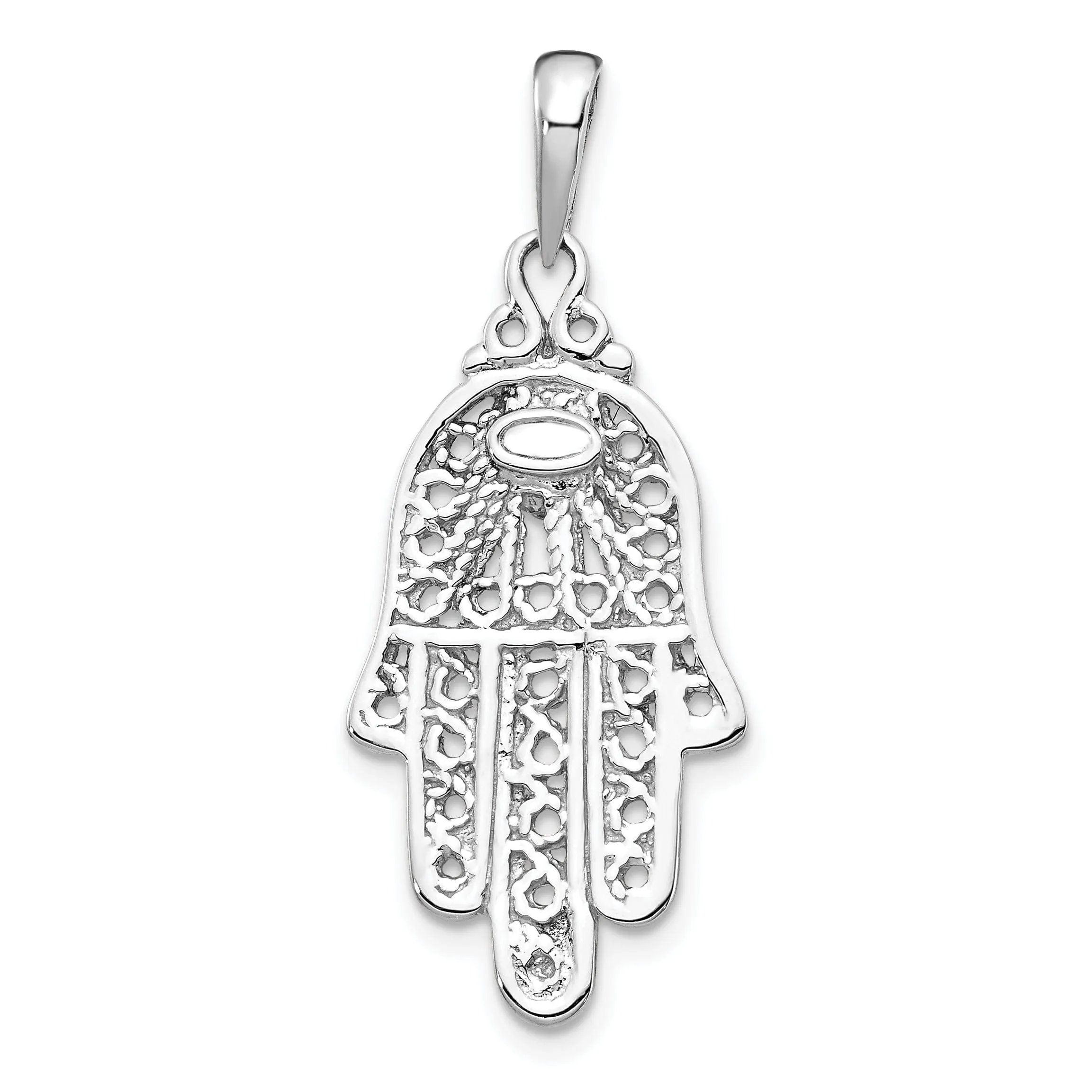 14k White Gold Polish Finish Synthetic Turquoise Stone Chamseh Pendant