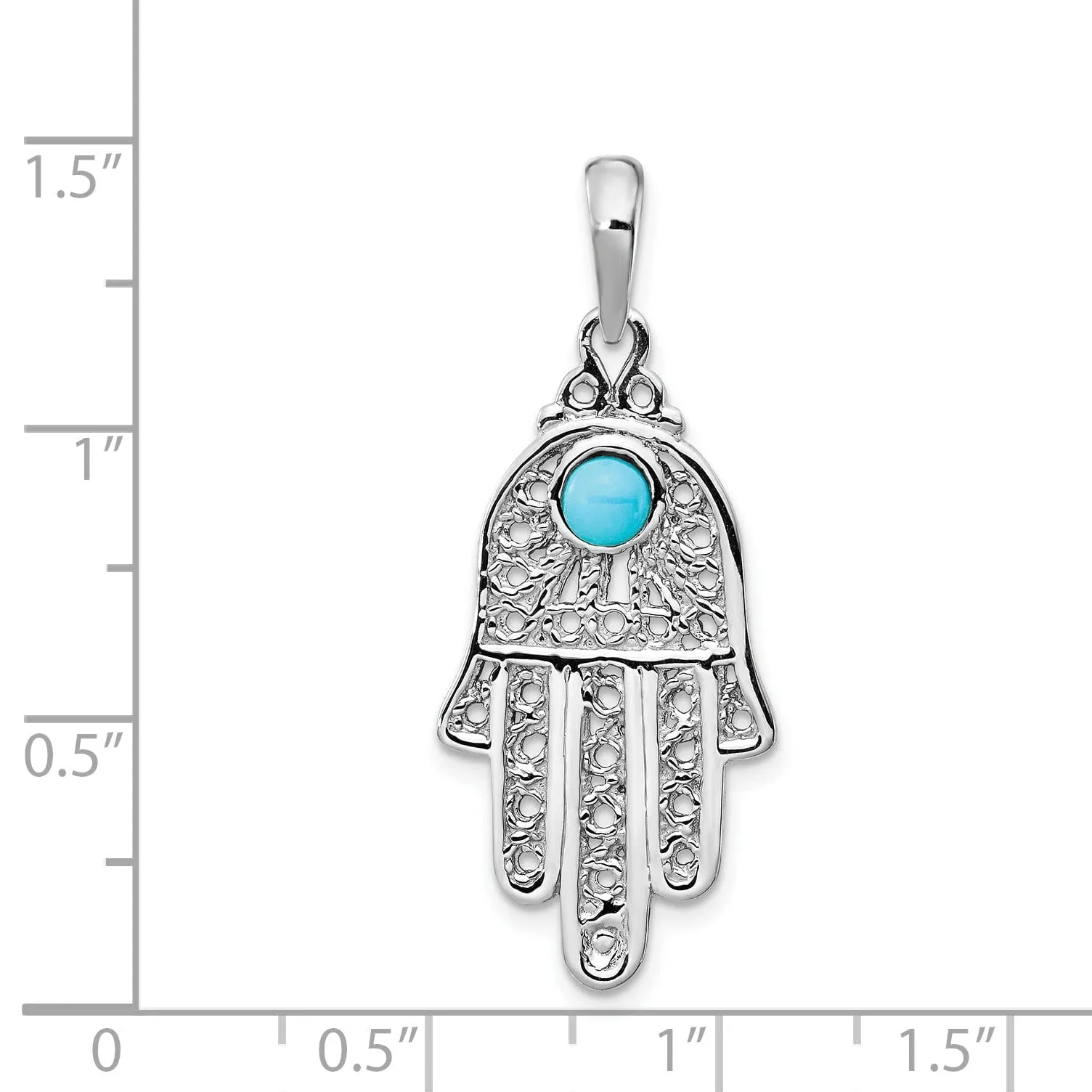 14k White Gold Polish Finish Synthetic Turquoise Stone Chamseh Pendant