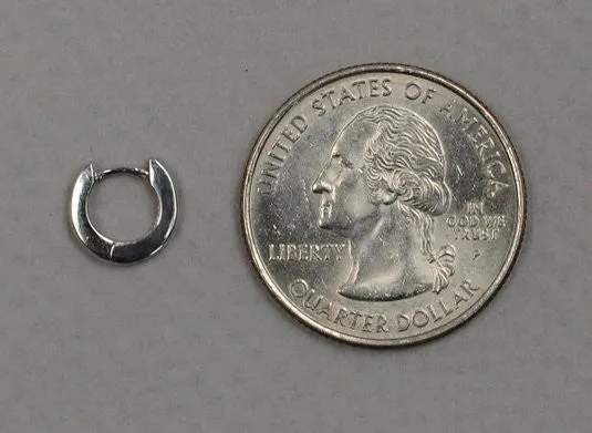 14k White Gold Tiny Hinged Huggie Hoop Earrings (2mm) 0.4 inch (9mm)