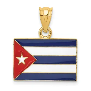 14k Yellow Gold Red Blue White Enameled Finish Cuba Flag Charm Pendant