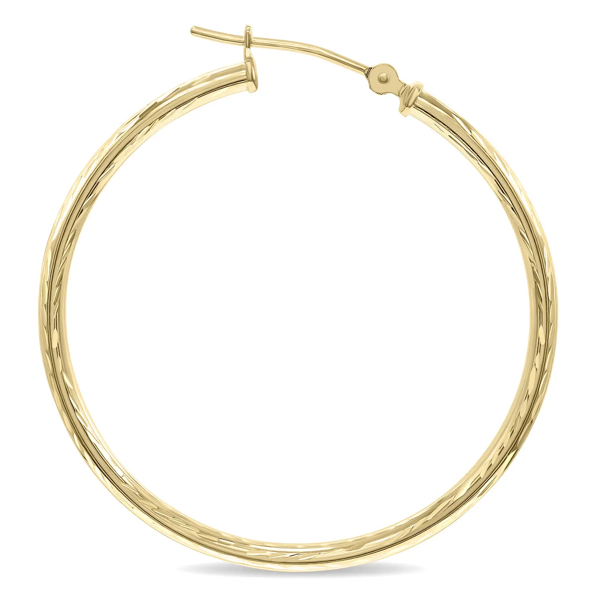 14K Yellow Gold Shiny Diamond Cut Engraved Hoop Earrings 35Mm