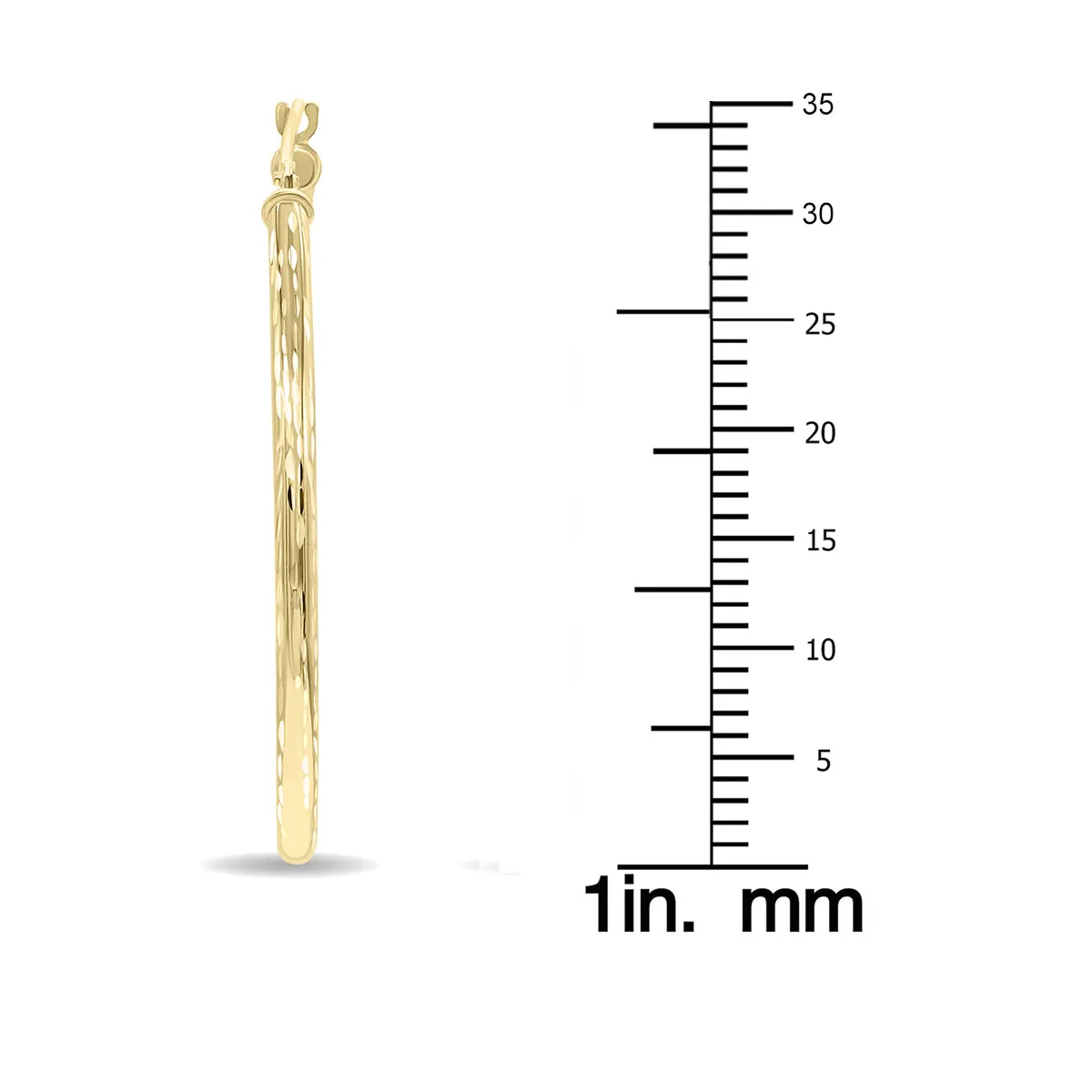 14K Yellow Gold Shiny Diamond Cut Engraved Hoop Earrings 35Mm