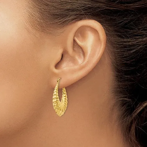 14K Yellow Gold Shrimp Scalloped Hoop Earrings