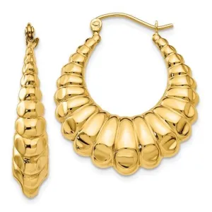 14K Yellow Gold Shrimp Scalloped Hoop Earrings
