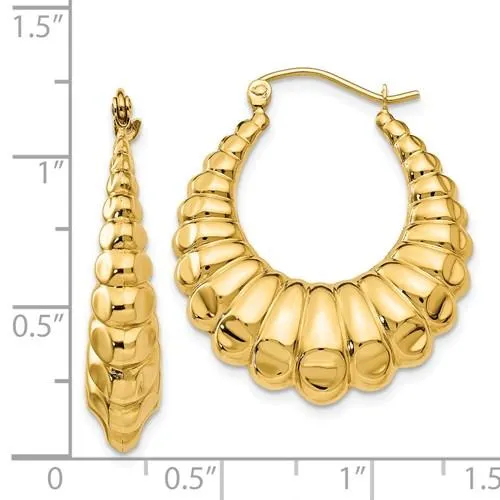 14K Yellow Gold Shrimp Scalloped Hoop Earrings