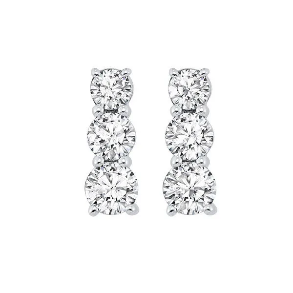 14KT White Gold & Diamond Classic Book 3 Stone Fashion Earrings   - 1 ctw