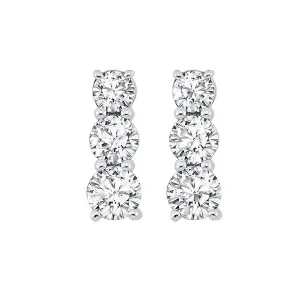 14KT White Gold & Diamond Classic Book 3 Stone Fashion Earrings   - 1 ctw