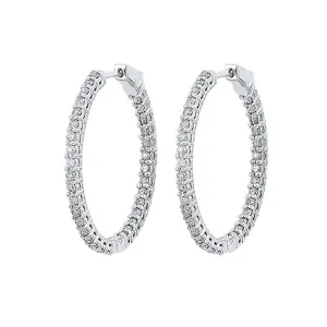14KT White Gold & Diamond Classic Book Hoop Fashion Earrings   - 1 ctw