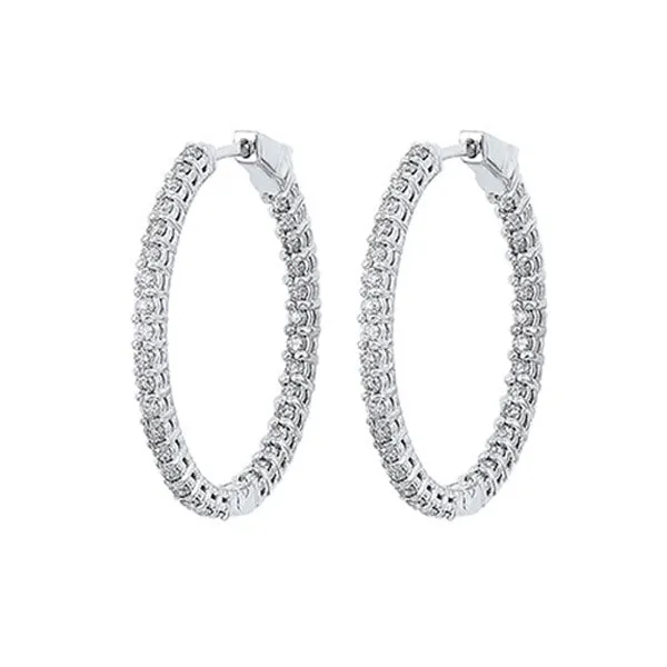 14KT White Gold & Diamond Classic Book Hoop Fashion Earrings   - 1 ctw