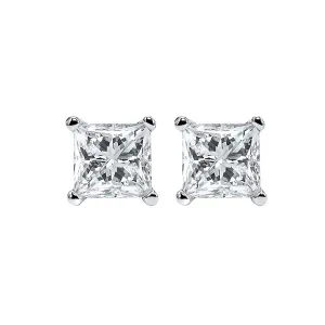 14KT White Gold & Diamond Classic Book Pricess Cut Stud Earrings  - 1-1/4 ctw