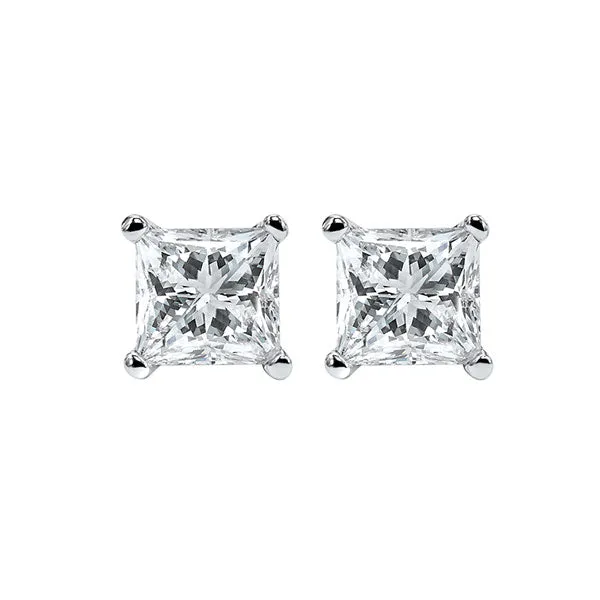14KT White Gold & Diamond Classic Book Pricess Cut Stud Earrings  - 1-1/4 ctw