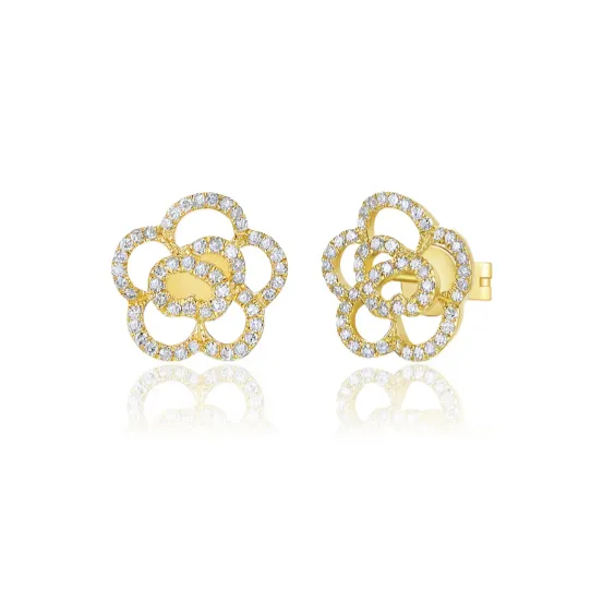 14KY Diamond Pave Rose Studs
