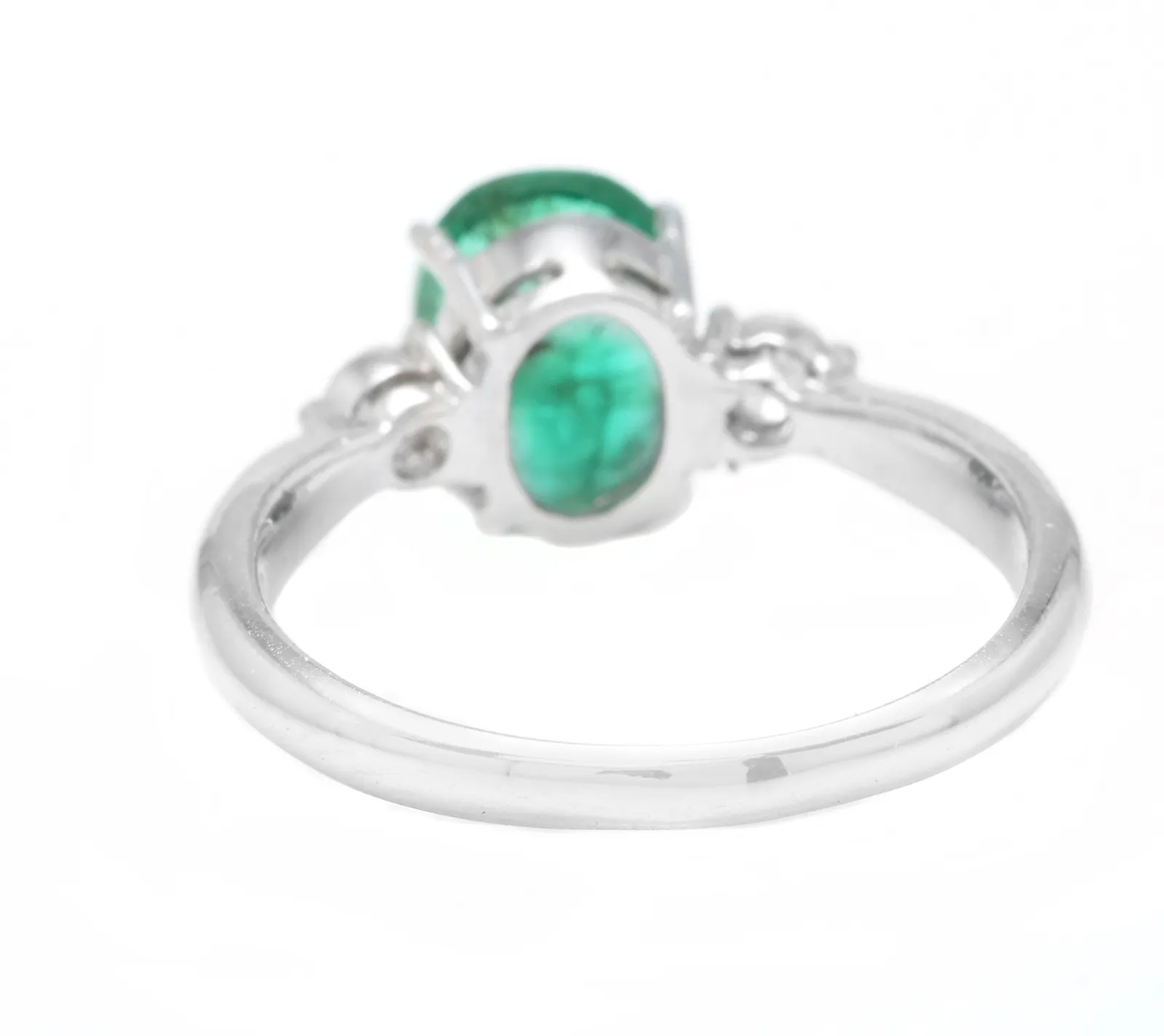 1.66 Carats Exquisite Emerald and Diamond 14K Solid White Gold Ring