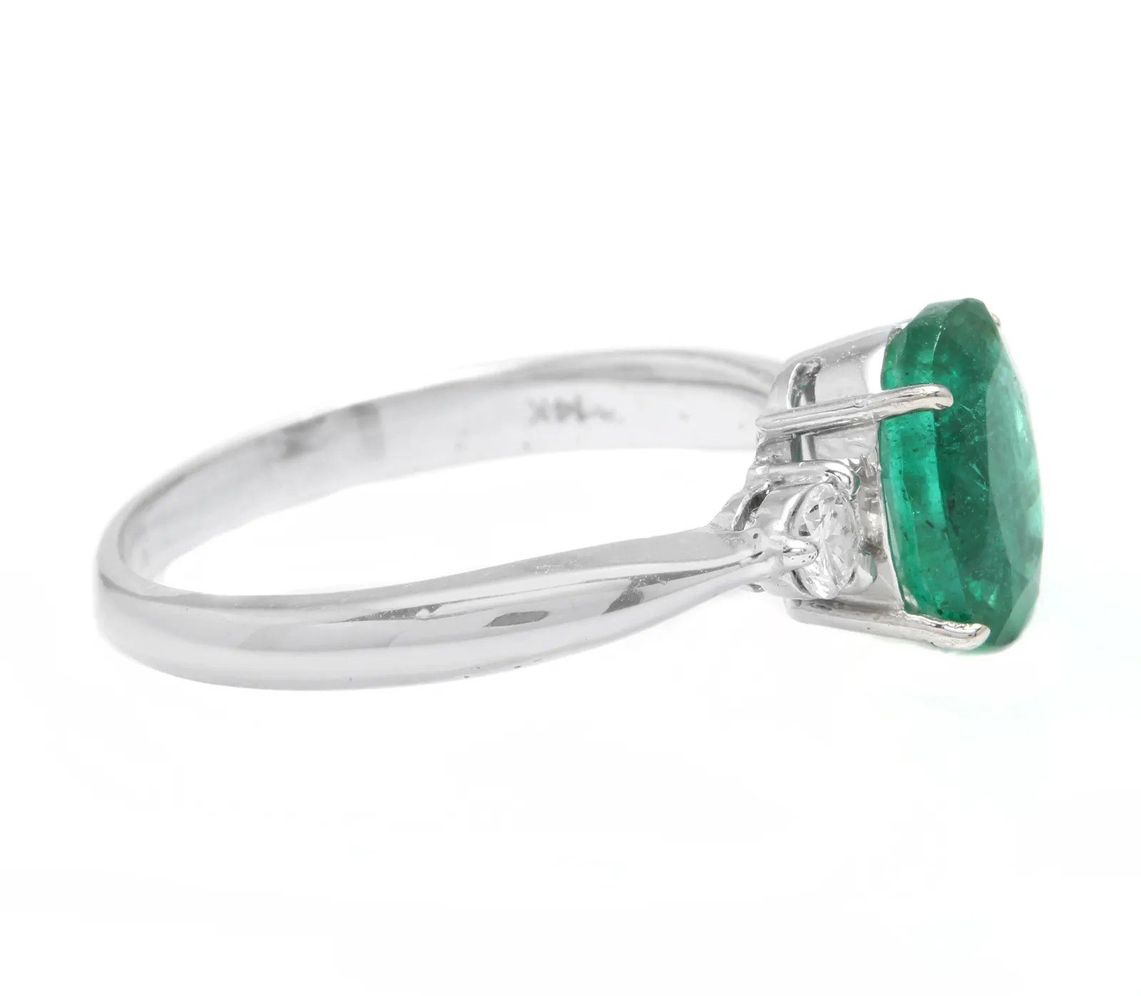 1.66 Carats Exquisite Emerald and Diamond 14K Solid White Gold Ring