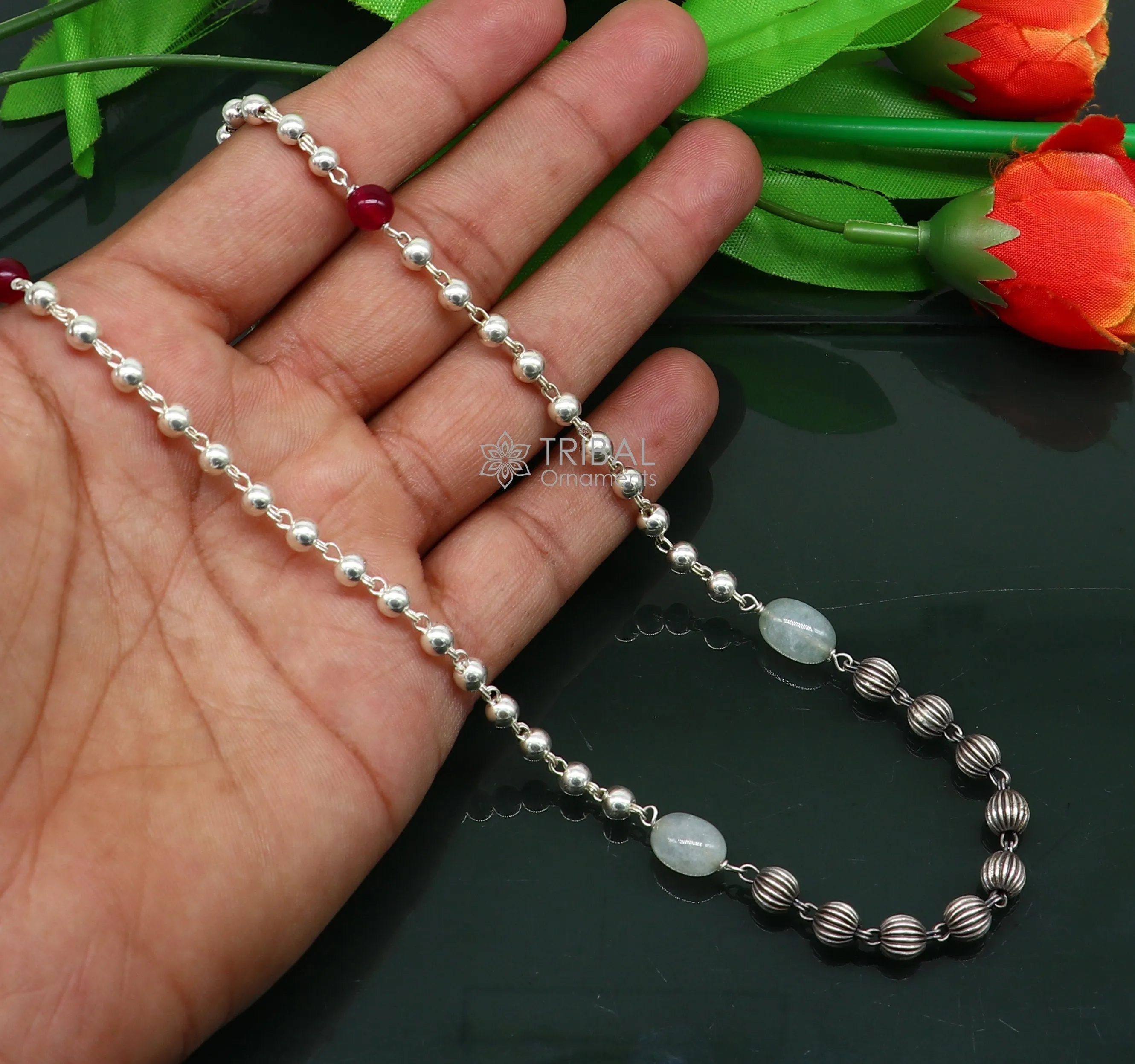 16" to 30" 925 sterling silver customized stylish beaded chain necklace, excellent gifting modern trendy necklace tribal jewelry ch248