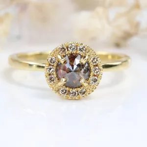 18ct Gold Cognac and Champagne Diamond Halo Ring