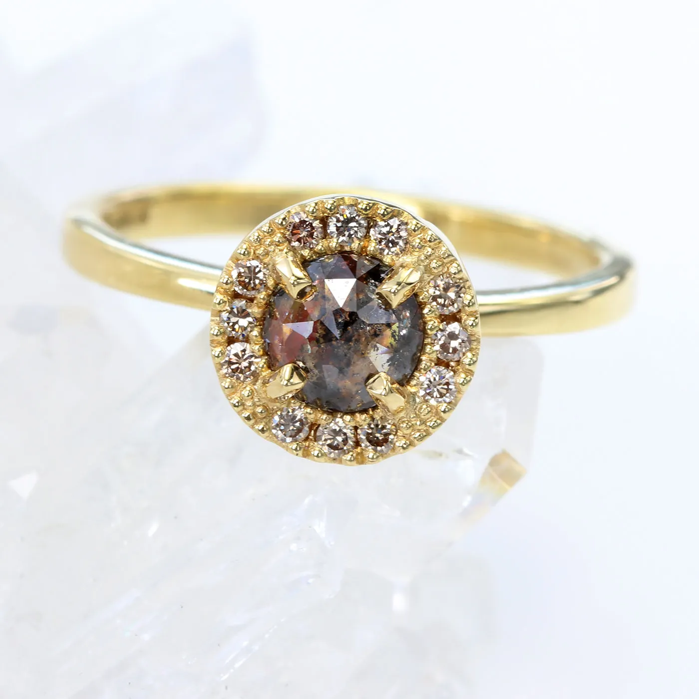 18ct Gold Cognac and Champagne Diamond Halo Ring
