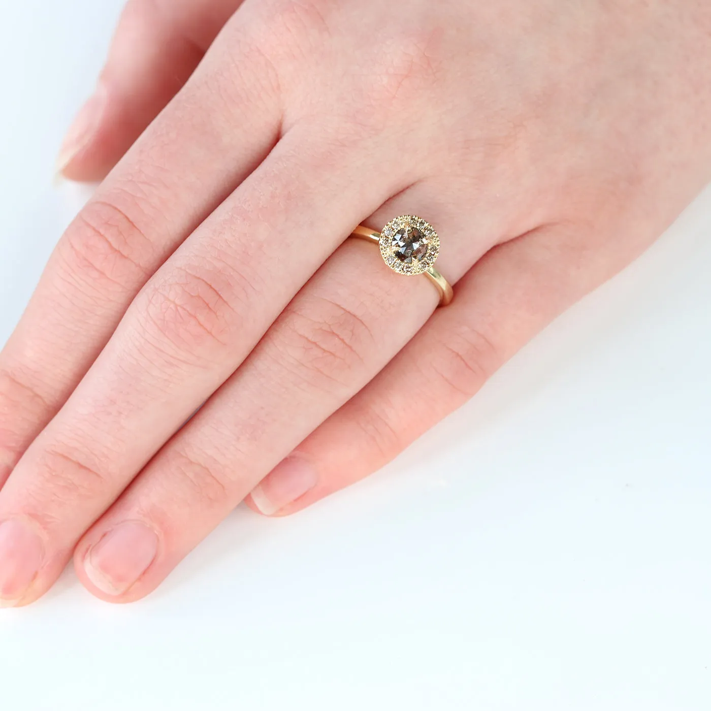 18ct Gold Cognac and Champagne Diamond Halo Ring