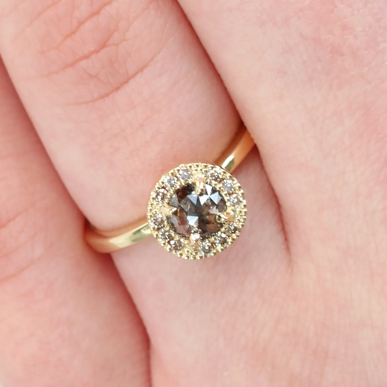 18ct Gold Cognac and Champagne Diamond Halo Ring