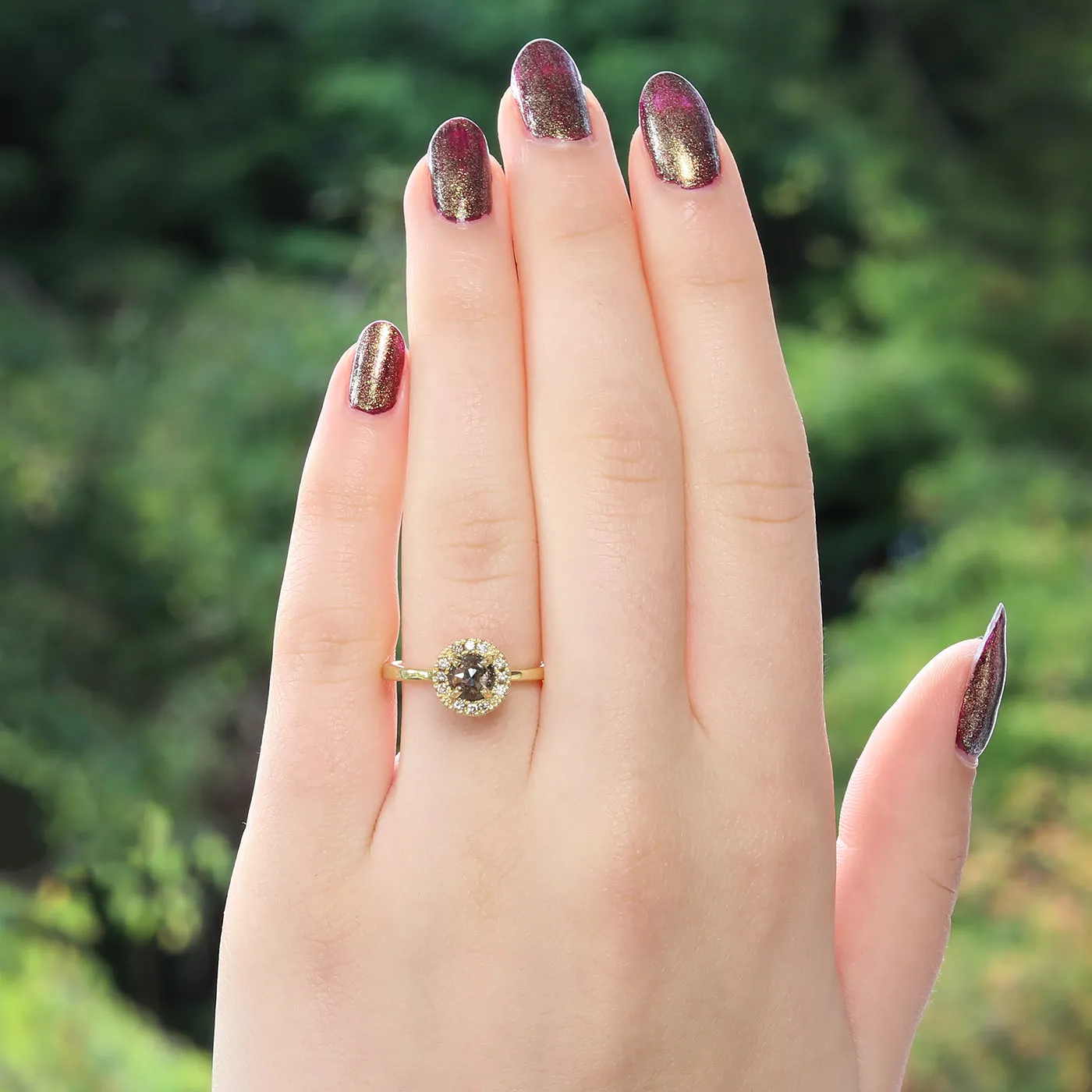 18ct Gold Cognac and Champagne Diamond Halo Ring