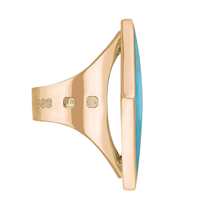 18ct Rose Gold Turquoise Queen's Jubilee Hallmark Large Rhombus Ring