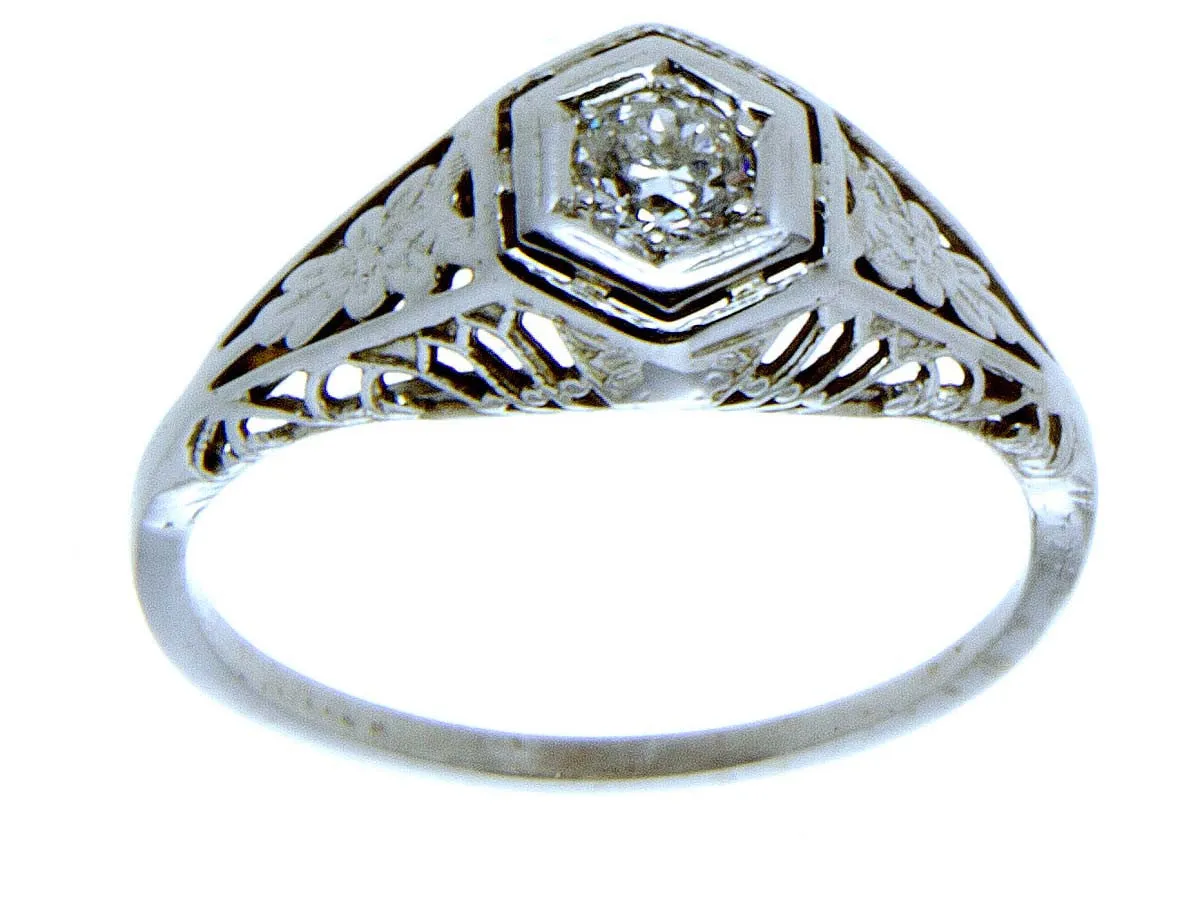 18K Art Deco Diamond Solitaire Engagement Ring
