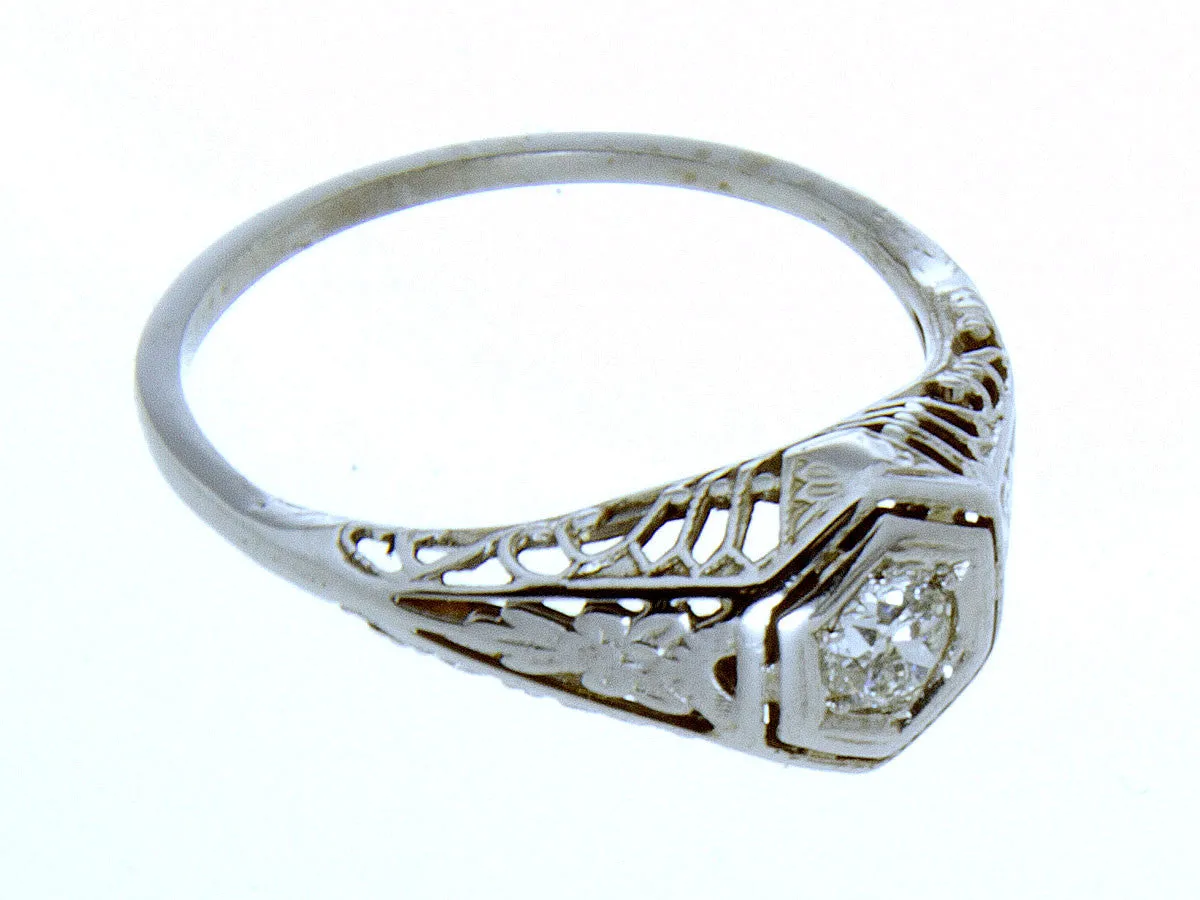 18K Art Deco Diamond Solitaire Engagement Ring