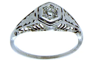 18K Art Deco Diamond Solitaire Engagement Ring