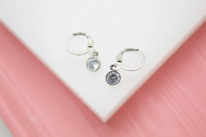 18K Gold Filled Hoops Huggies Earrings With CZ Cubic Zirconia Stone